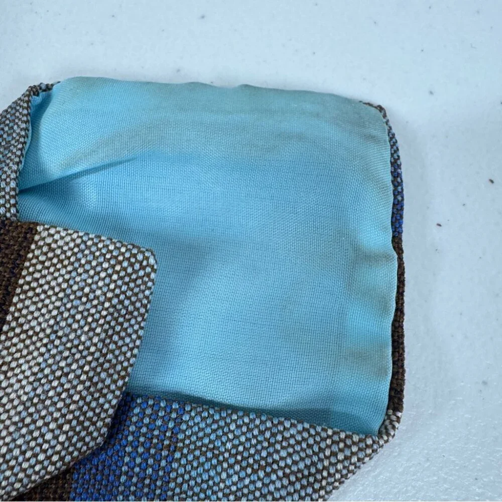 Madawaska Weavers Wool Striped Brown and Blue Men's Tie Vintage Handmade Canada